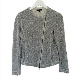 EILEEN FISHER Organic Cotton Terry Moto Jacket Zip Front Gray Ash Chic Biker XXS